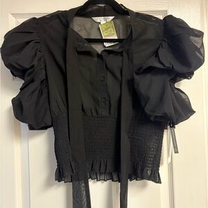 Elegant Black Puff Sleeve Top small